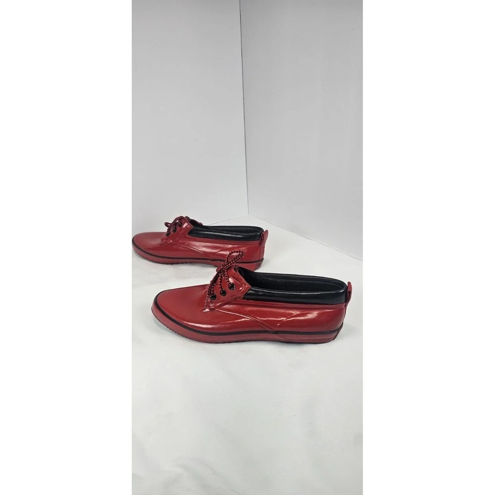 Vintage 1990's Sporto Red Low Duck Rubber‎ Rain Boots 10 Waterproof Lace Up